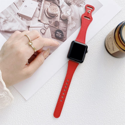 Small Waist 8-shape Reverse Buckle Leather Watch Band For Apple Watch Ultra 49mm&Watch Ultra 2 49mm / Series 9&8&7 45mm / SE 3&SE 2&6&SE&5&4 44mm / 3&2&1 42mm(Red) by bashfashion