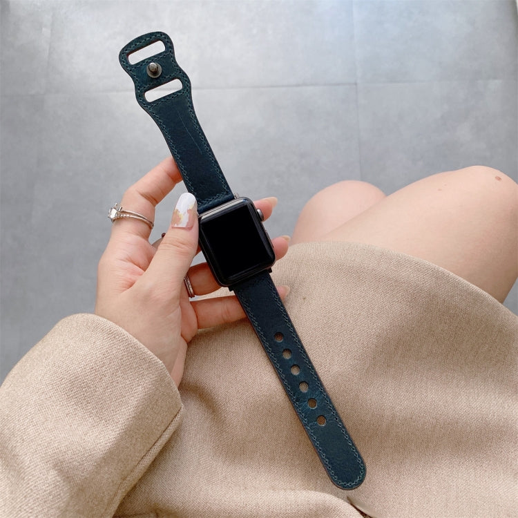 8-shape Buckle Retro Leather Watch Band For Apple Watch Series 9&8&7 41mm / SE 3&SE 2&6&SE&5&4 40mm / 3&2&1 38mm(Blue) by bashfashion