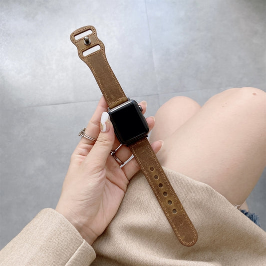 8-shape Buckle Retro Leather Watch Band For Apple Watch Series 9&8&7 41mm / SE 3&SE 2&6&SE&5&4 40mm / 3&2&1 38mm(Light Brown) by bashfashion