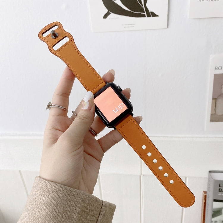 8-shape Buckle Retro Leather Watch Band For Apple Watch Series 9&8&7 41mm / SE 3&SE 2&6&SE&5&4 40mm / 3&2&1 38mm(Yellow) by bashfashion