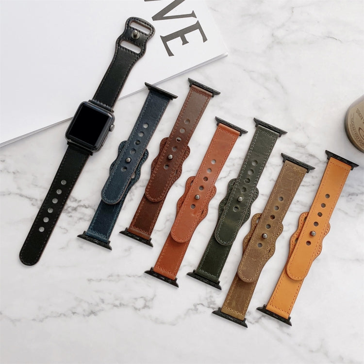 8-shape Buckle Retro Leather Watch Band For Apple Watch Series 9&8&7 41mm / SE 3&SE 2&6&SE&5&4 40mm / 3&2&1 38mm(Dark Green) by bashfashion