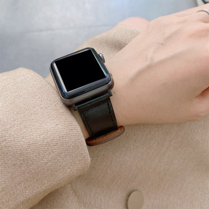 8-shape Buckle Retro Leather Watch Band For Apple Watch Series 9&8&7 41mm / SE 3&SE 2&6&SE&5&4 40mm / 3&2&1 38mm(Dark Green) by bashfashion