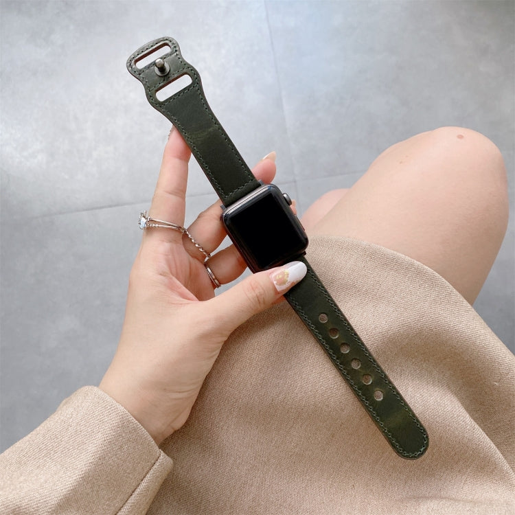 8-shape Buckle Retro Leather Watch Band For Apple Watch Ultra 49mm&Watch Ultra 2 49mm / Series 9&8&7 45mm / SE 3&SE 2&6&SE&5&4 44mm / 3&2&1 42mm(Dark Green) by bashfashion