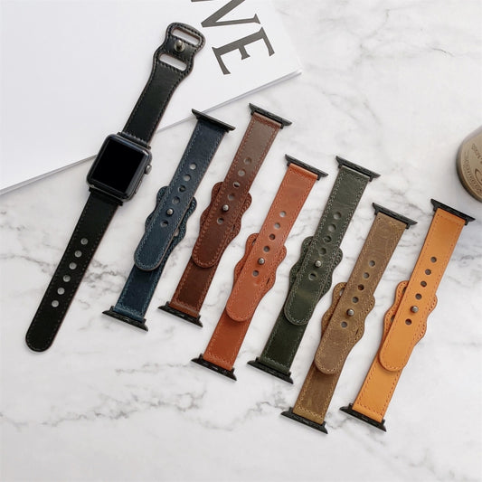 8-shape Buckle Retro Leather Watch Band For Apple Watch Ultra 49mm&Watch Ultra 2 49mm / Series 9&8&7 45mm / SE 3&SE 2&6&SE&5&4 44mm / 3&2&1 42mm(Black) by bashfashion
