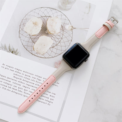 Small Waist Color Matching Leather Watch Band For Apple Watch Series 9&8&7 41mm / SE 3&SE 2&6&SE&5&4 40mm / 3&2&1 38mm(Pink+White) by bashfashion