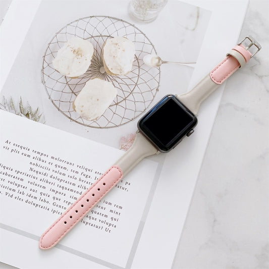 Small Waist Color Matching Leather Watch Band For Apple Watch Series 9&8&7 41mm / SE 3&SE 2&6&SE&5&4 40mm / 3&2&1 38mm(Pink+White) by bashfashion