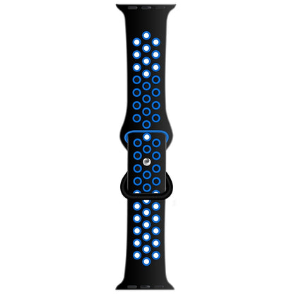 Butterfly Buckle Dual-tone Liquid Silicone Watch Band For Apple Watch Series 9&8&7 41mm / SE 3&SE 2&6&SE&5&4 40mm / 3&2&1 38mm(Black+Sky Blue) by bashfashion