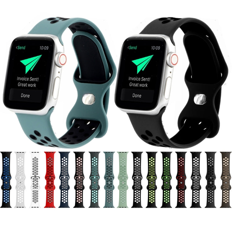 Butterfly Buckle Dual-tone Liquid Silicone Watch Band For Apple Watch Series 9&8&7 41mm / SE 3&SE 2&6&SE&5&4 40mm / 3&2&1 38mm(Black+Sky Blue) by bashfashion