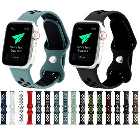 Butterfly Buckle Dual-tone Liquid Silicone Watch Band For Apple Watch Series 9&8&7 41mm / SE 3&SE 2&6&SE&5&4 40mm / 3&2&1 38mm(Black+Sky Blue) by bashfashion