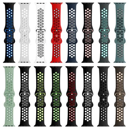 Butterfly Buckle Dual-tone Liquid Silicone Watch Band For Apple Watch Ultra 49mm&Watch Ultra 2 49mm / Series 9&8&7 45mm / SE 3&SE 2&6&SE&5&4 44mm / 3&2&1 42mm(Cloudy Gray+Gray Green) by bashfashion