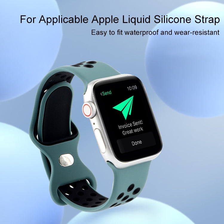 Butterfly Buckle Dual-tone Liquid Silicone Watch Band For Apple Watch Ultra 49mm&Watch Ultra 2 49mm / Series 9&8&7 45mm / SE 3&SE 2&6&SE&5&4 44mm / 3&2&1 42mm(Cloudy Gray+Gray Green) by bashfashion