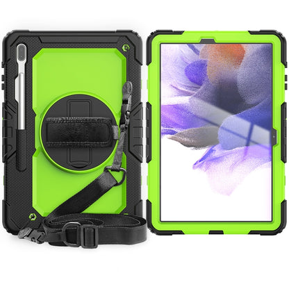 For Samsung Galaxy Tab S7 FE 12.4 inch 2021 SM-T730 / SM-T736B Shockproof Colorful Silicone + PC Protective Case with Holder & Shoulder Strap & Hand Strap & Pen Slot(Lime PC+Black) by bashfashion