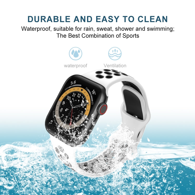 Two-color 8-buckle Silicone Watch Band For Apple Watch Series 9&8&7 41mm / SE 3&SE 2&6&SE&5&4 40mm / 3&2&1 38mm(White Black) by bashfashion