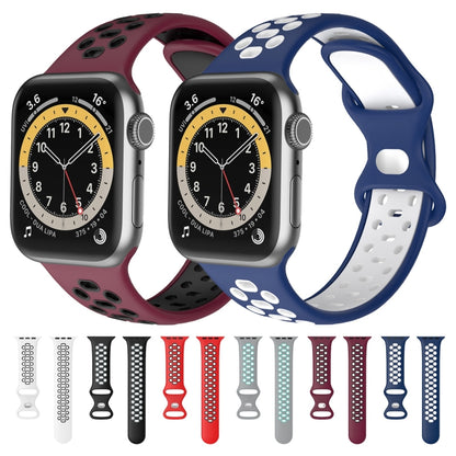 Two-color 8-buckle Silicone Watch Band For Apple Watch Series 9&8&7 41mm / SE 3&SE 2&6&SE&5&4 40mm / 3&2&1 38mm(White Black) by bashfashion