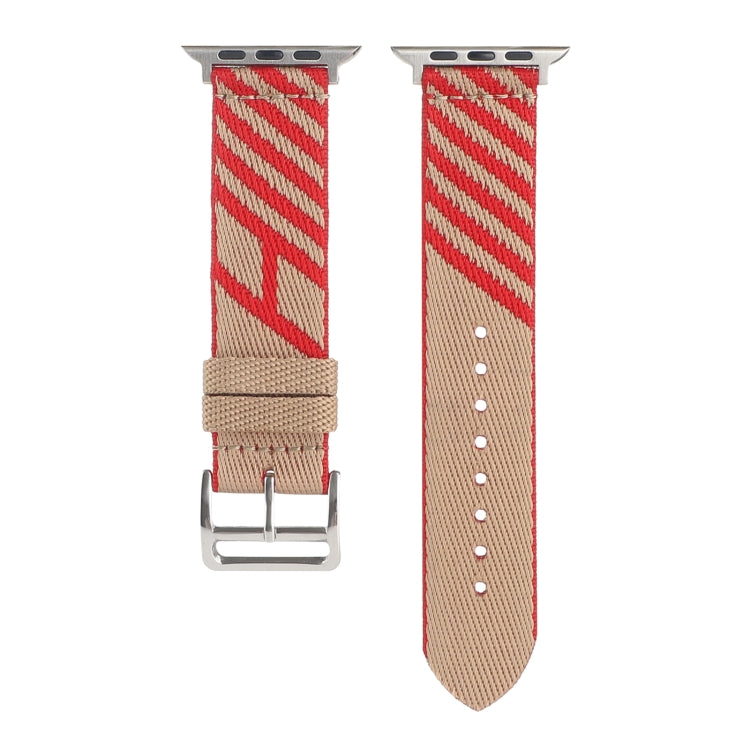 Nylon Single Loop Watch Band For Apple Watch Series 9&8&7 41mm / SE 3&SE 2&6&SE&5&4 40mm / 3&2&1 38mm(Red+Khaki) by bashfashion