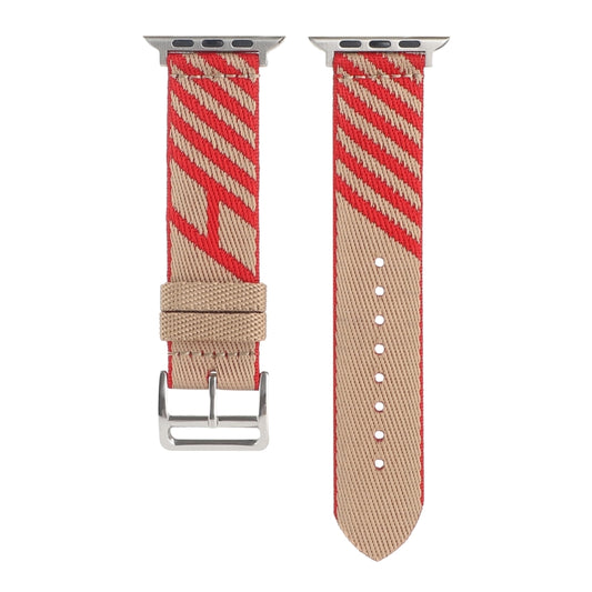 Nylon Single Loop Watch Band For Apple Watch Series 9&8&7 41mm / SE 3&SE 2&6&SE&5&4 40mm / 3&2&1 38mm(Red+Khaki) by bashfashion