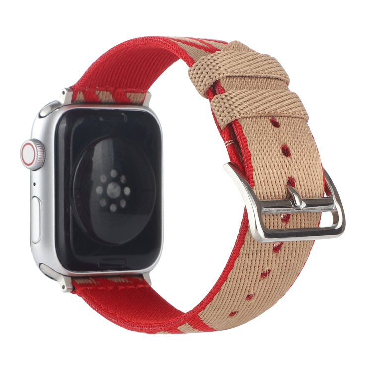 Nylon Single Loop Watch Band For Apple Watch Ultra 49mm&Watch Ultra 2 49mm / Series 9&8&7 45mm / SE 3&SE 2&6&SE&5&4 44mm / 3&2&1 42mm(Red+Khaki) by bashfashion