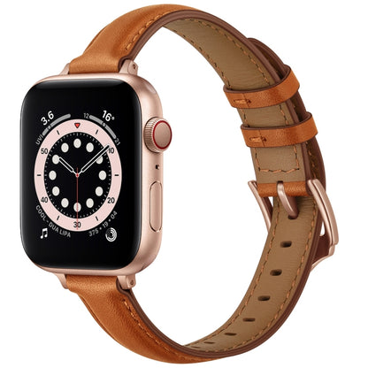 Business Style Leather Watch Band For Apple Watch Series 9&8&7 41mm / SE 3&SE 2&6&SE&5&4 40mm / 3&2&1 38mm(Brown Rose Gold Buckle) by bashfashion
