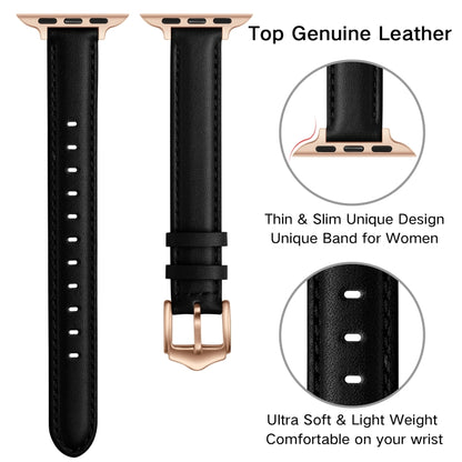 Business Style Leather Watch Band For Apple Watch Series 9&8&7 41mm / SE 3&SE 2&6&SE&5&4 40mm / 3&2&1 38mm(Black Rose Gold Buckle) by bashfashion
