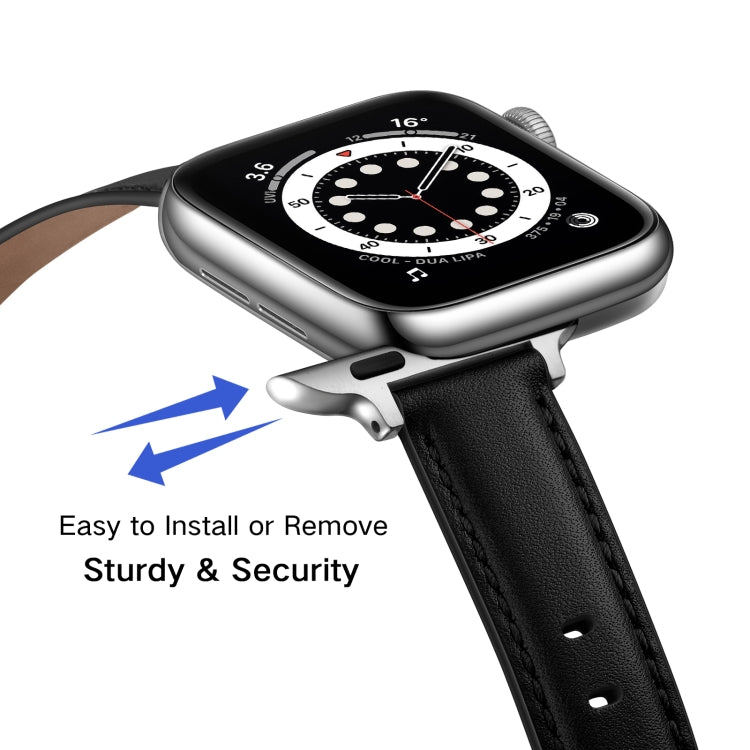 Business Style Leather Watch Band For Apple Watch Series 9&8&7 41mm / SE 3&SE 2&6&SE&5&4 40mm / 3&2&1 38mm(Black Silver Buckle) by bashfashion