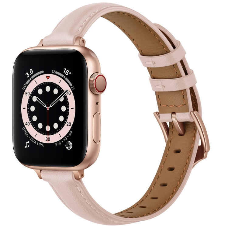 Business Style Leather Watch Band For Apple Watch Series 9&8&7 41mm / SE 3&SE 2&6&SE&5&4 40mm / 3&2&1 38mm(Pink Sand) by bashfashion