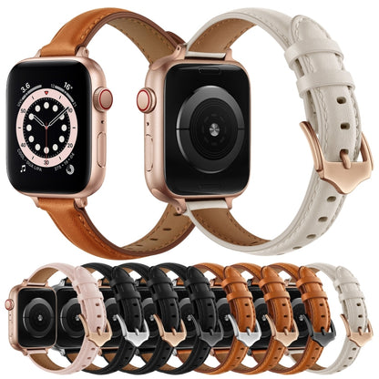 Business Style Leather Watch Band For Apple Watch Series 9&8&7 41mm / SE 3&SE 2&6&SE&5&4 40mm / 3&2&1 38mm(Brown Rose Gold Buckle) by bashfashion