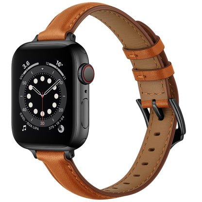 Business Style Leather Watch Band For Apple Watch Ultra 49mm&Watch Ultra 2 49mm / Series 9&8&7 45mm / SE 3&SE 2&6&SE&5&4 44mm / 3&2&1 42mm(Brown Black Buckle) by bashfashion