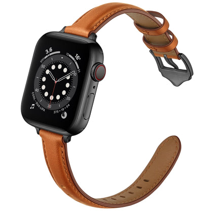 Business Style Leather Watch Band For Apple Watch Ultra 49mm&Watch Ultra 2 49mm / Series 9&8&7 45mm / SE 3&SE 2&6&SE&5&4 44mm / 3&2&1 42mm(Brown Black Buckle) by bashfashion
