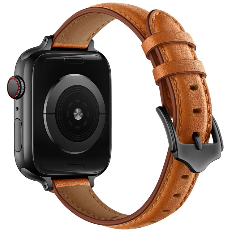 Business Style Leather Watch Band For Apple Watch Ultra 49mm&Watch Ultra 2 49mm / Series 9&8&7 45mm / SE 3&SE 2&6&SE&5&4 44mm / 3&2&1 42mm(Brown Black Buckle) by bashfashion
