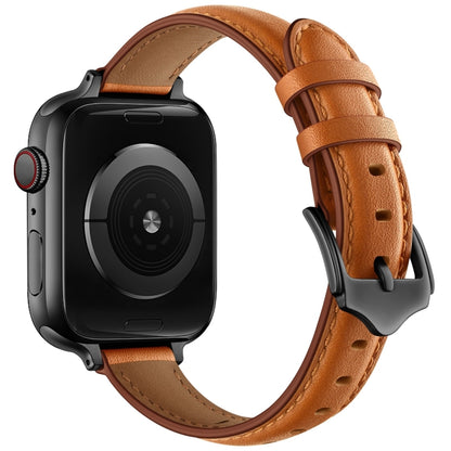 Business Style Leather Watch Band For Apple Watch Ultra 49mm&Watch Ultra 2 49mm / Series 9&8&7 45mm / SE 3&SE 2&6&SE&5&4 44mm / 3&2&1 42mm(Brown Black Buckle) by bashfashion