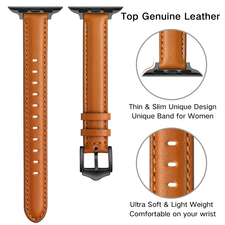 Business Style Leather Watch Band For Apple Watch Ultra 49mm&Watch Ultra 2 49mm / Series 9&8&7 45mm / SE 3&SE 2&6&SE&5&4 44mm / 3&2&1 42mm(Brown Black Buckle) by bashfashion