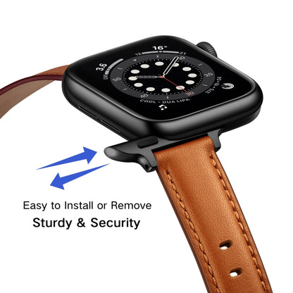 Business Style Leather Watch Band For Apple Watch Ultra 49mm&Watch Ultra 2 49mm / Series 9&8&7 45mm / SE 3&SE 2&6&SE&5&4 44mm / 3&2&1 42mm(Brown Black Buckle) by bashfashion