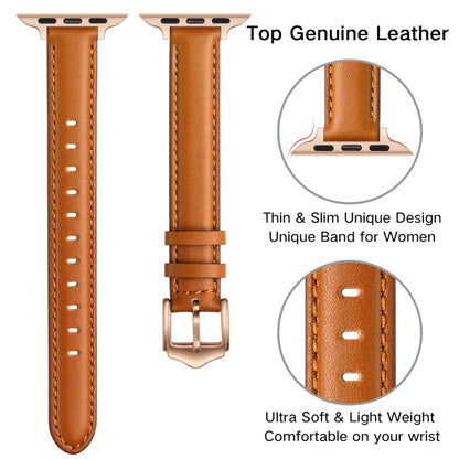 Business Style Leather Watch Band For Apple Watch Ultra 49mm&Watch Ultra 2 49mm / Series 9&8&7 45mm / SE 3&SE 2&6&SE&5&4 44mm / 3&2&1 42mm(Brown Rose Gold Buckle) by bashfashion