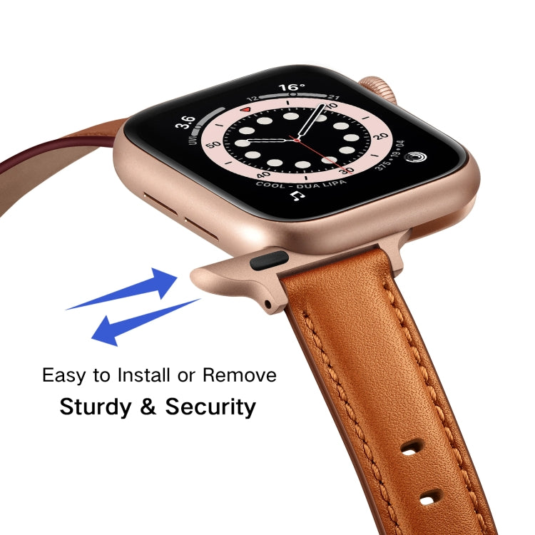 Business Style Leather Watch Band For Apple Watch Ultra 49mm&Watch Ultra 2 49mm / Series 9&8&7 45mm / SE 3&SE 2&6&SE&5&4 44mm / 3&2&1 42mm(Brown Rose Gold Buckle) by bashfashion