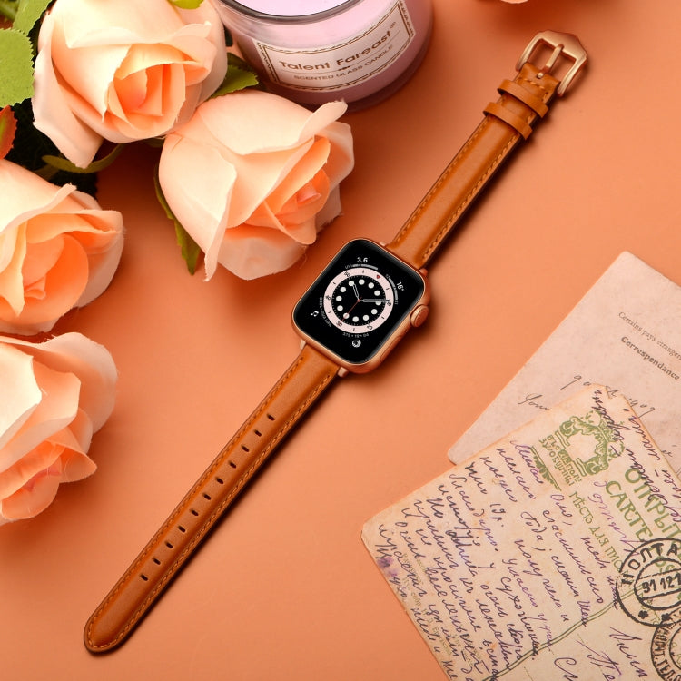 Business Style Leather Watch Band For Apple Watch Ultra 49mm&Watch Ultra 2 49mm / Series 9&8&7 45mm / SE 3&SE 2&6&SE&5&4 44mm / 3&2&1 42mm(Brown Rose Gold Buckle) by bashfashion