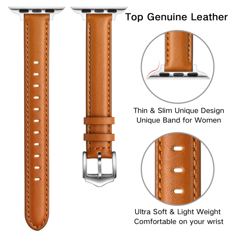 Business Style Leather Watch Band For Apple Watch Ultra 49mm&Watch Ultra 2 49mm / Series 9&8&7 45mm / SE 3&SE 2&6&SE&5&4 44mm / 3&2&1 42mm(Brown Silver Buckle) by bashfashion