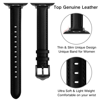 Business Style Leather Watch Band For Apple Watch Ultra 49mm&Watch Ultra 2 49mm / Series 9&8&7 45mm / SE 3&SE 2&6&SE&5&4 44mm / 3&2&1 42mm(Black Black Buckle) by bashfashion