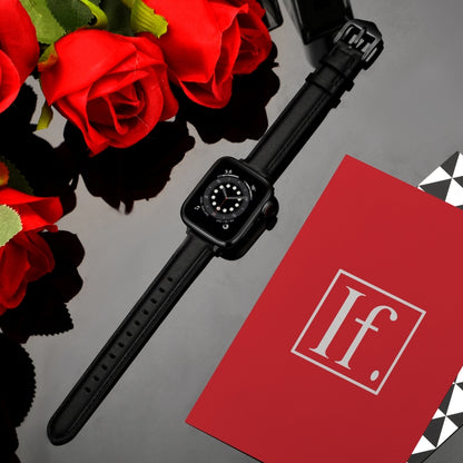 Business Style Leather Watch Band For Apple Watch Ultra 49mm&Watch Ultra 2 49mm / Series 9&8&7 45mm / SE 3&SE 2&6&SE&5&4 44mm / 3&2&1 42mm(Black Black Buckle) by bashfashion