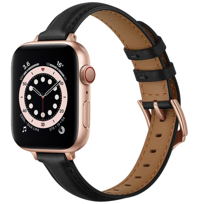 Business Style Leather Watch Band For Apple Watch Ultra 49mm&Watch Ultra 2 49mm / Series 9&8&7 45mm / SE 3&SE 2&6&SE&5&4 44mm / 3&2&1 42mm(Black Rose Gold Buckle) by bashfashion