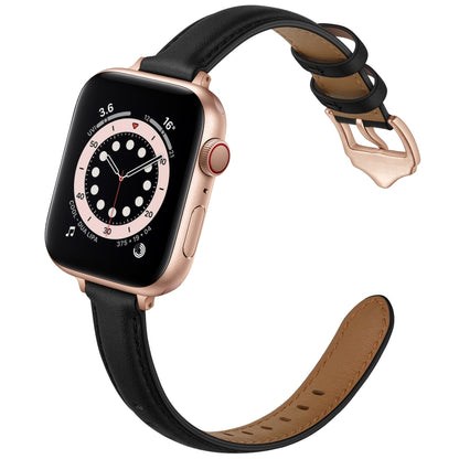 Business Style Leather Watch Band For Apple Watch Ultra 49mm&Watch Ultra 2 49mm / Series 9&8&7 45mm / SE 3&SE 2&6&SE&5&4 44mm / 3&2&1 42mm(Black Rose Gold Buckle) by bashfashion
