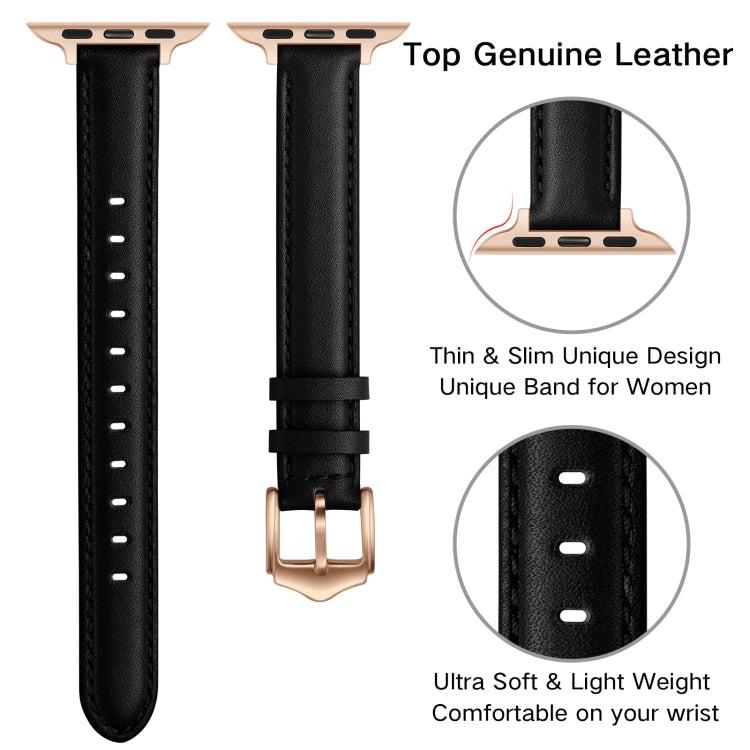 Business Style Leather Watch Band For Apple Watch Ultra 49mm&Watch Ultra 2 49mm / Series 9&8&7 45mm / SE 3&SE 2&6&SE&5&4 44mm / 3&2&1 42mm(Black Rose Gold Buckle) by bashfashion