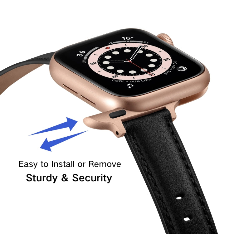 Business Style Leather Watch Band For Apple Watch Ultra 49mm&Watch Ultra 2 49mm / Series 9&8&7 45mm / SE 3&SE 2&6&SE&5&4 44mm / 3&2&1 42mm(Black Rose Gold Buckle) by bashfashion