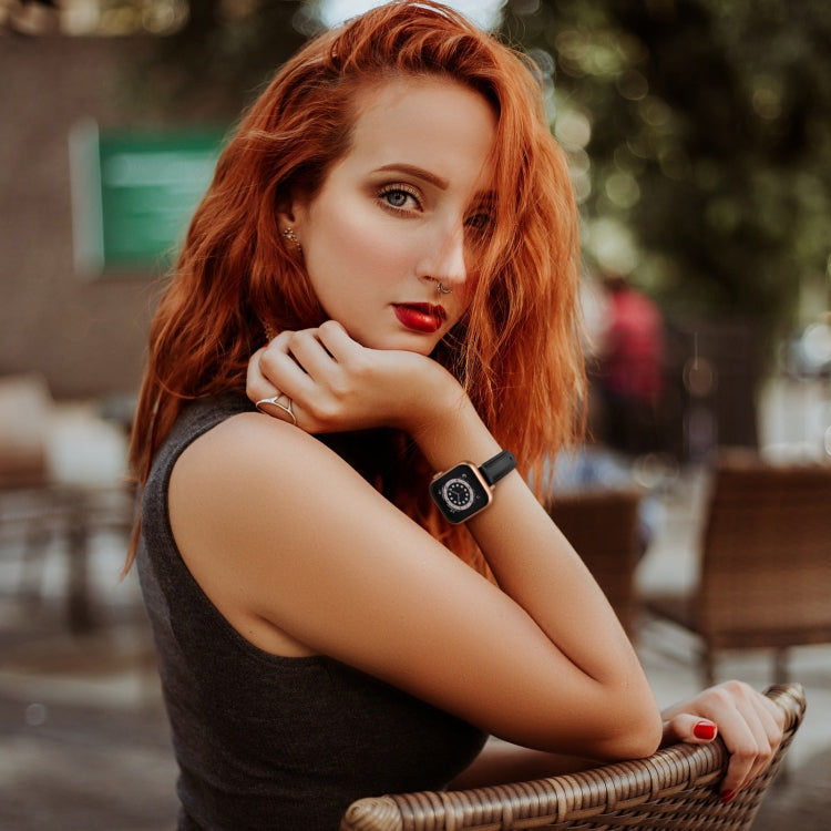 Business Style Leather Watch Band For Apple Watch Ultra 49mm&Watch Ultra 2 49mm / Series 9&8&7 45mm / SE 3&SE 2&6&SE&5&4 44mm / 3&2&1 42mm(Black Rose Gold Buckle) by bashfashion