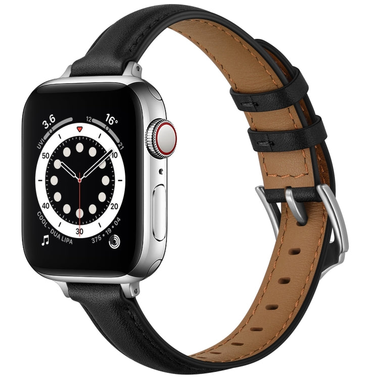 Business Style Leather Watch Band For Apple Watch Ultra 49mm&Watch Ultra 2 49mm / Series 9&8&7 45mm / SE 3&SE 2&6&SE&5&4 44mm / 3&2&1 42mm(Black Silver Buckle) by bashfashion