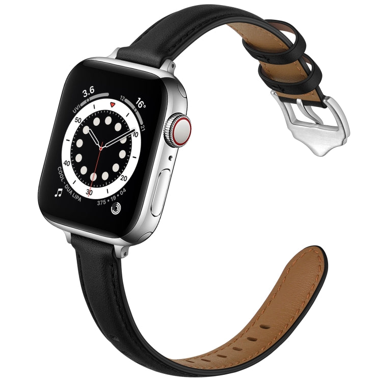 Business Style Leather Watch Band For Apple Watch Ultra 49mm&Watch Ultra 2 49mm / Series 9&8&7 45mm / SE 3&SE 2&6&SE&5&4 44mm / 3&2&1 42mm(Black Silver Buckle) by bashfashion