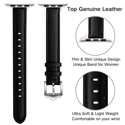 Business Style Leather Watch Band For Apple Watch Ultra 49mm&Watch Ultra 2 49mm / Series 9&8&7 45mm / SE 3&SE 2&6&SE&5&4 44mm / 3&2&1 42mm(Black Silver Buckle) by bashfashion
