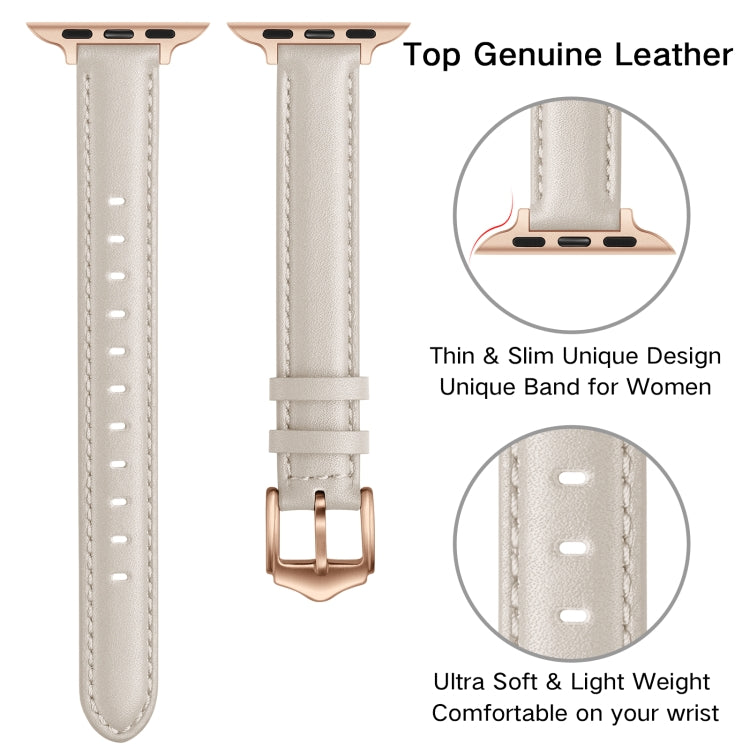 Business Style Leather Watch Band For Apple Watch Ultra 49mm&Watch Ultra 2 49mm / Series 9&8&7 45mm / SE 3&SE 2&6&SE&5&4 44mm / 3&2&1 42mm(Creamy-white) by bashfashion