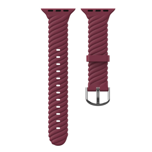 Solid Color Twist Silicone Watch Band For Apple Watch Ultra 49mm&Watch Ultra 2 49mm / Series 9&8&7 45mm / SE 3&SE 2&6&SE&5&4 44mm / 3&2&1 42mm(Wine Red) by bashfashion