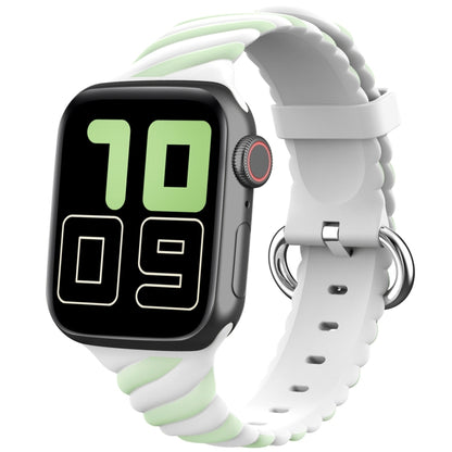 Two-color Twist Silicone Watch Band For Apple Watch Series 9&8&7 41mm / SE 3&SE 2&6&SE&5&4 40mm / 3&2&1 38mm(Macaron Green White) by bashfashion