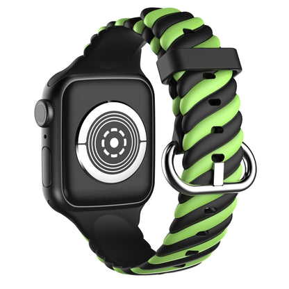 Two-color Twist Silicone Watch Band For Apple Watch Ultra 49mm&Watch Ultra 2 49mm / Series 9&8&7 45mm / SE 3&SE 2&6&SE&5&4 44mm / 3&2&1 42mm(Fluorescent Green Black) by bashfashion